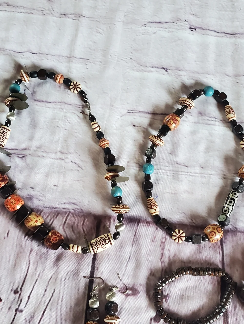 Bohemian Beaded Jewelry Set Handcrafted Necklace Bracelets Earrings Chunky Batik